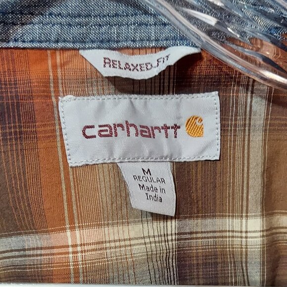 Carhartt Western Pearl Snap Shirt Men's M Brown Plaid Button Up Casual - Picture 4 of 6